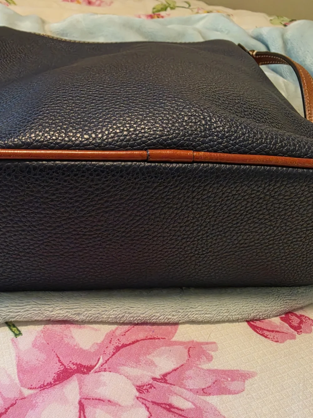 Dooney & Bourke Navy Leather Crossbody Bag with Brown Trim